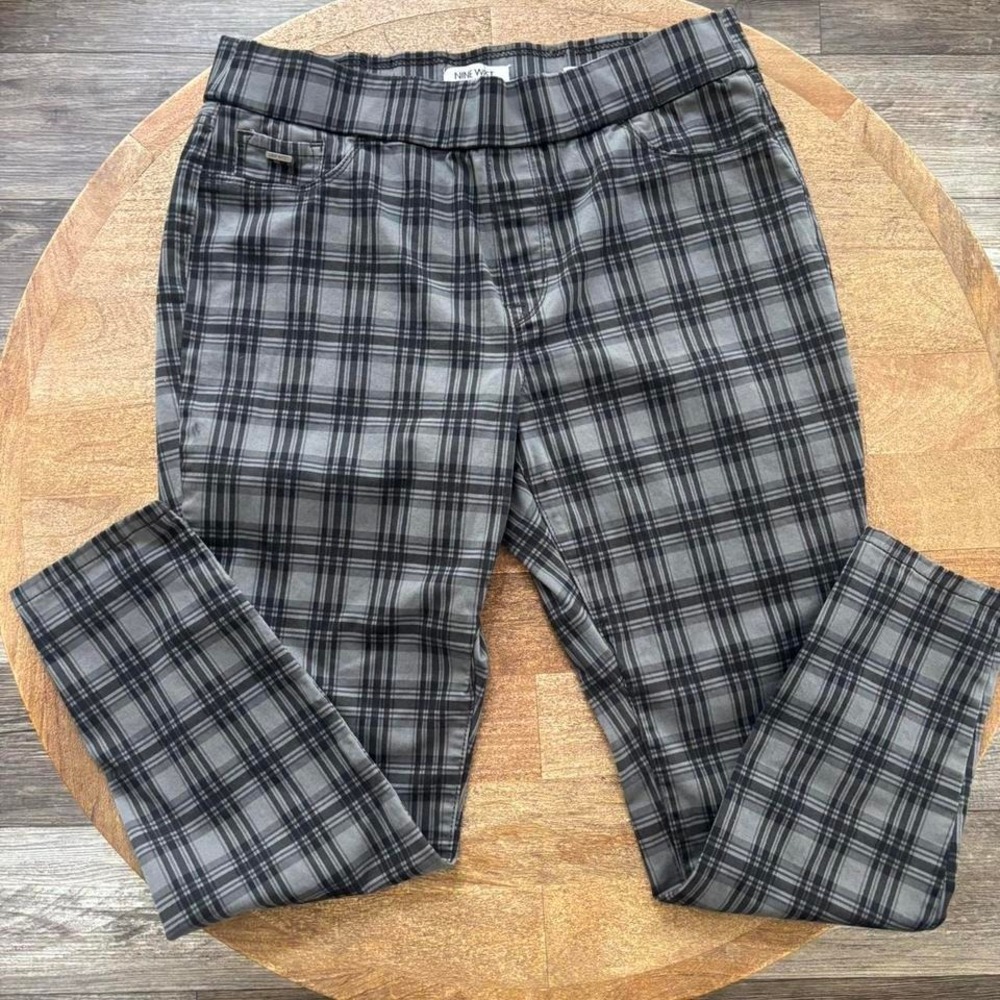 Nine West Gray Plaid Pull On Skinny Pants
